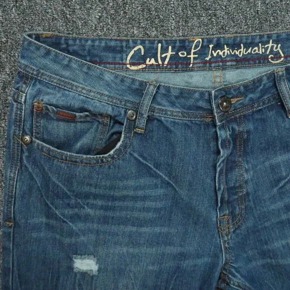 Cult Of Individuality Jeans Mens 38x34 Blue Hagen Straight Leg Distressed‎ Denim